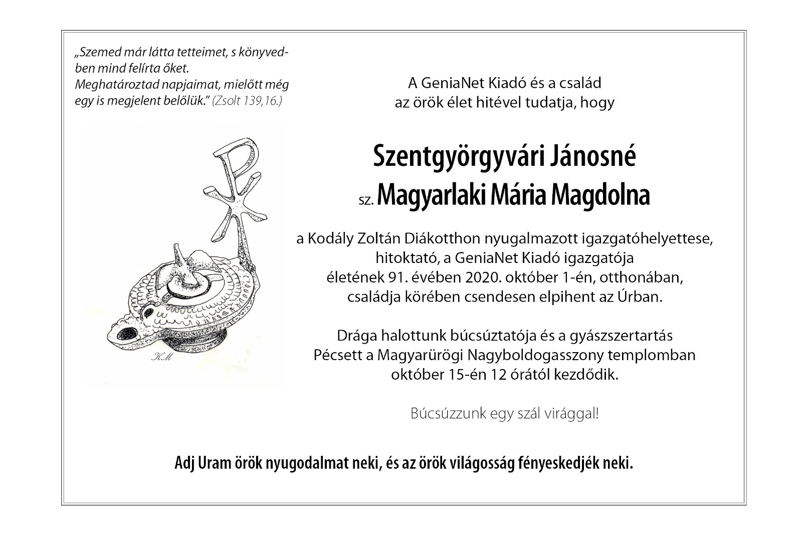 Szentgyörgyiváriné Magyarlaki Mária Magdolna gyaszjelentése